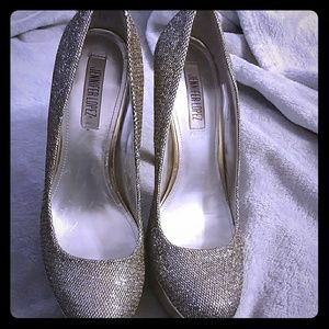 Jennifer Lopez Silver Gold Metallic Glitter Heels